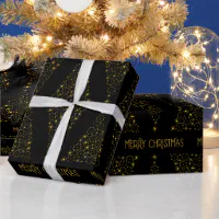 Elegant Black Gold Foil Christmas Pine Tree Wrapping Paper