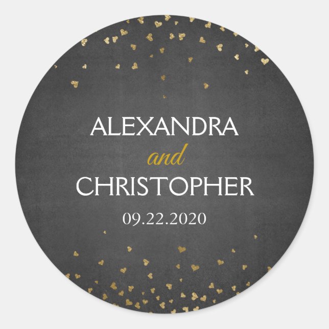 Elegant Black Gold Foil Confetti Envelope Seal (Front)