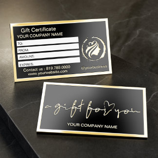 Elegant Black & Gold Foil Gift Certificate Spot Gloss Business Cards