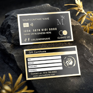 Elegant Black & Gold Foil Gift Certificate Spot Gloss Business Cards