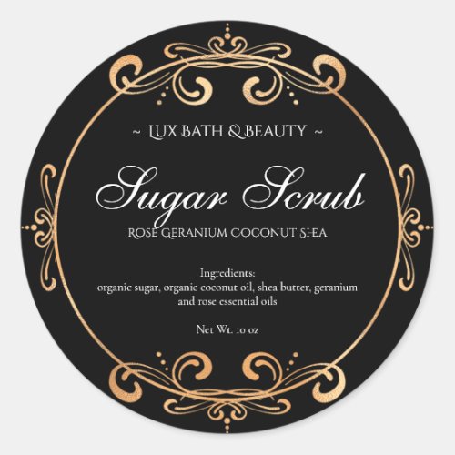 Elegant Black Gold Foil Glamorous Product Label