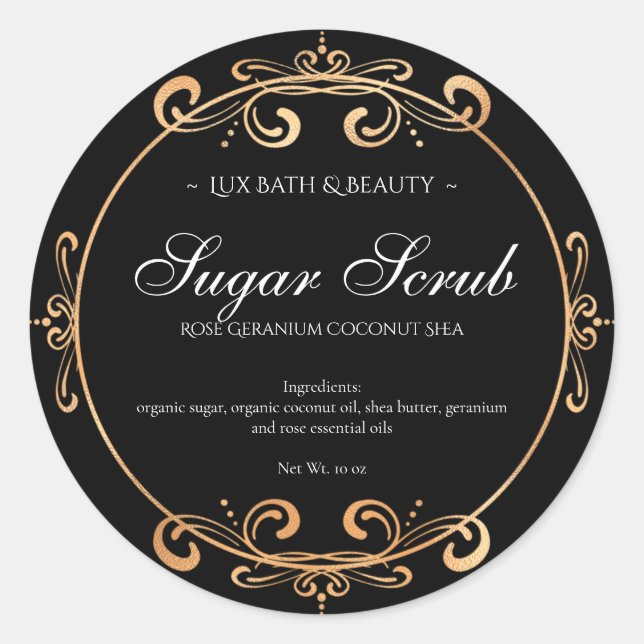 Elegant Black Gold Foil Glamorous Product Label (Front)