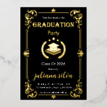 Elegant Black & Gold Foil Graduation Invitation