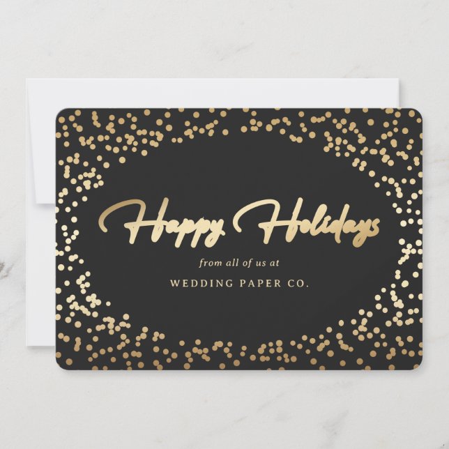 Elegant Black Gold Foil Hand Lettered Business Holiday Card (Front)