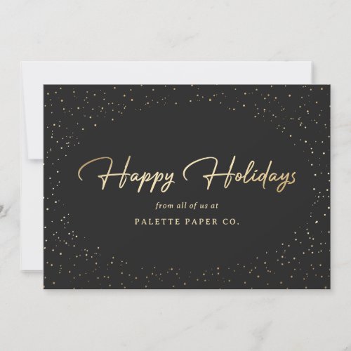 Elegant Black Gold Foil Hand Lettered Business Holiday Card