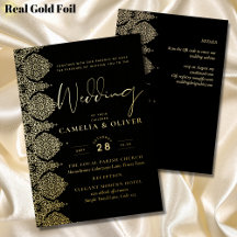 Elegant Black Gold Foil Lace Ornate Wedding