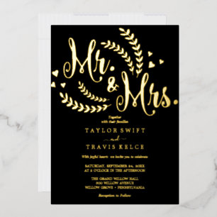 Elegant Black & Gold Foil Mr. & Mrs. Wedding Foil Invitation