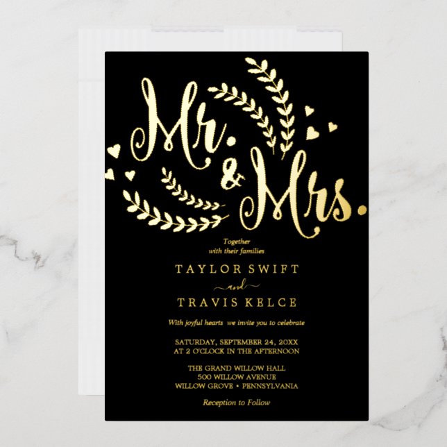 Elegant Black & Gold Foil Mr. & Mrs. Wedding  Invitation (Envelope)
