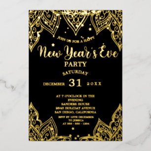 Elegant Black Gold Foil New Year's Eve Party Invitation