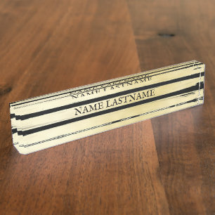 Elegant black gold foil paint striped desk name plate