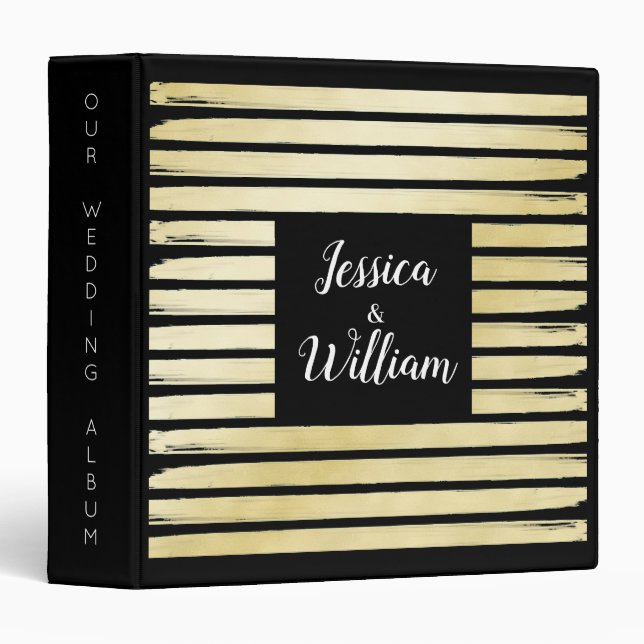 Elegant black gold foil paint striped with frame 3 ring binder (Front/Spine)