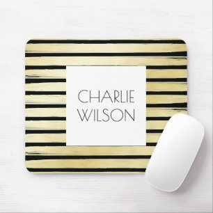 Elegant black gold foil paint striped with frame mouse pad