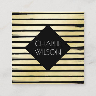 Elegant black gold foil paint striped with frame square business card