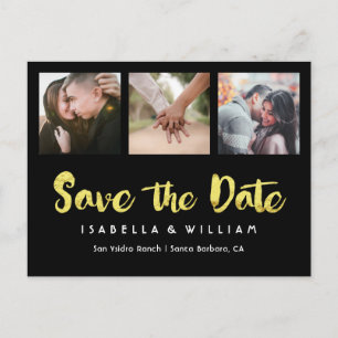 Elegant Black Gold Foil Photo Save the Date Announcement Postcard