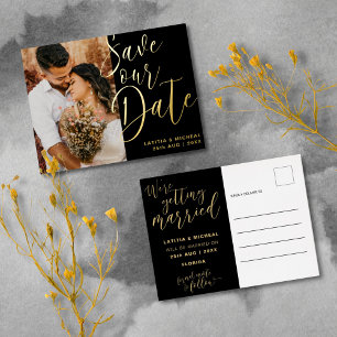 Elegant Black & Gold Foil Save Our Datei Holiday Postcard
