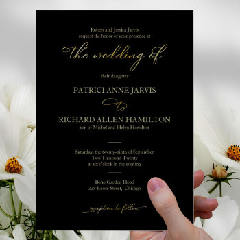 Elegant Black Gold Foil Script Classic Wedding Invitation by StampsbyMargherita at Zazzle