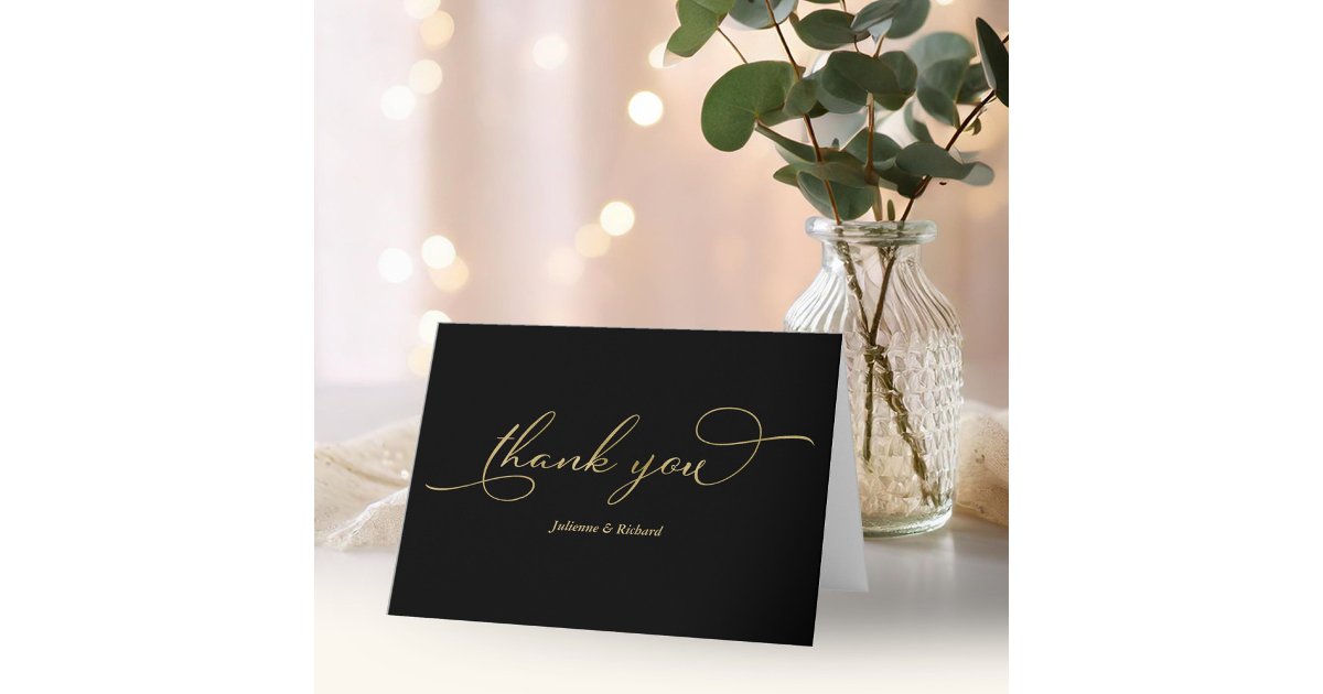 Elegant Black Gold Foil Script Thank You Card | Zazzle
