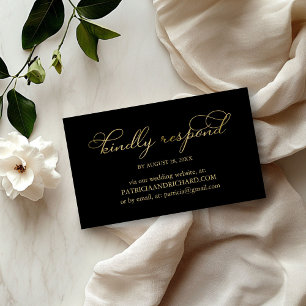 Elegant Black Gold Foil Script Wedding Online RSVP Business Card