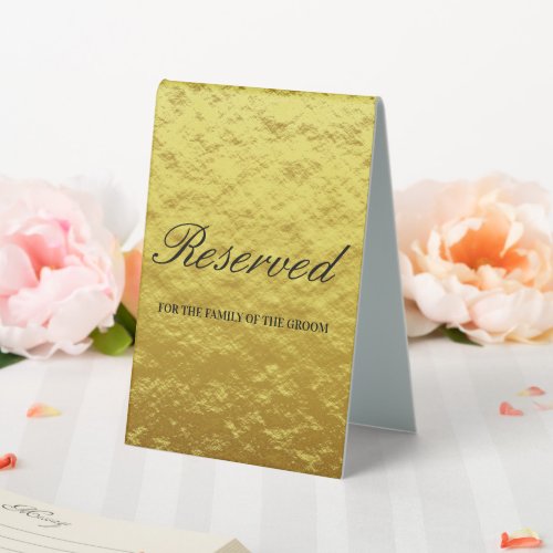 Elegant Black Gold Foil Script Wedding Reserved Table Tent Sign