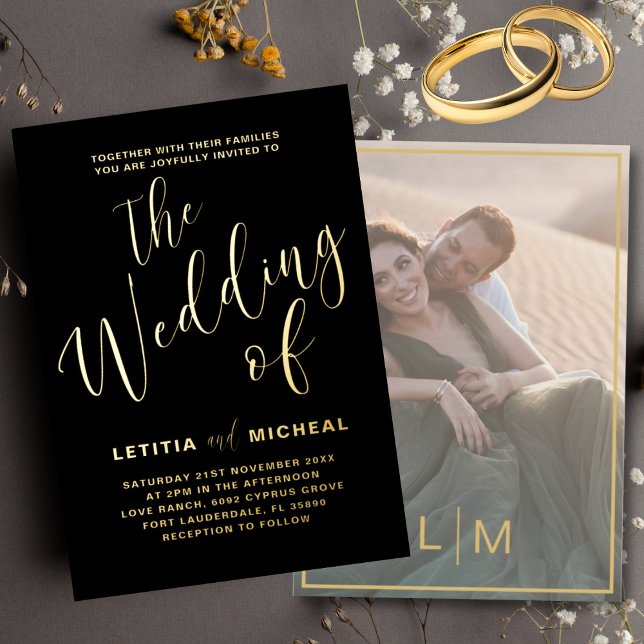 Elegant Black & Gold Foil Wedding  Invitation (Creator Uploaded)