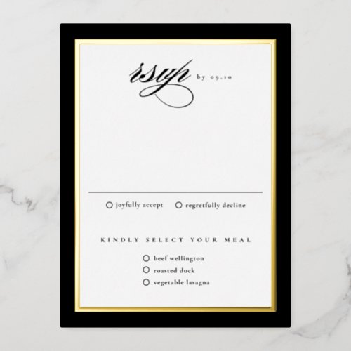 Elegant Black Gold Foil Wedding RSVP Cards