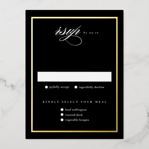 Elegant Black Gold Foil Wedding RSVP Cards
