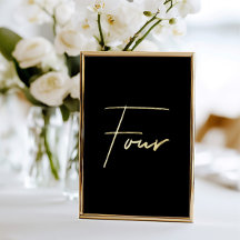 Elegant Black & Gold Foil Wedding Table Number