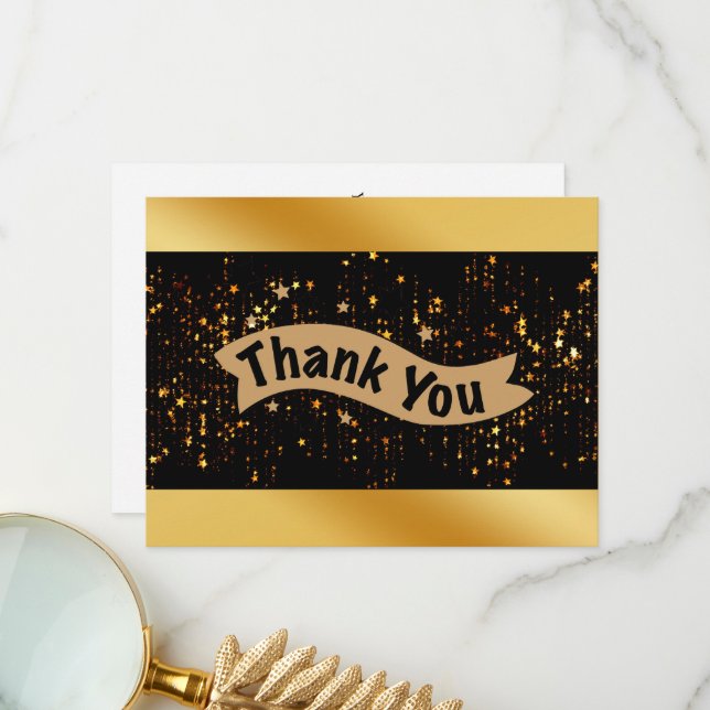 Elegant Black & Gold for Weddings & Events Thank You Card (Front/Back In Situ)