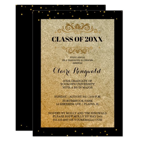 elegant black gold formal college graduation party invitation