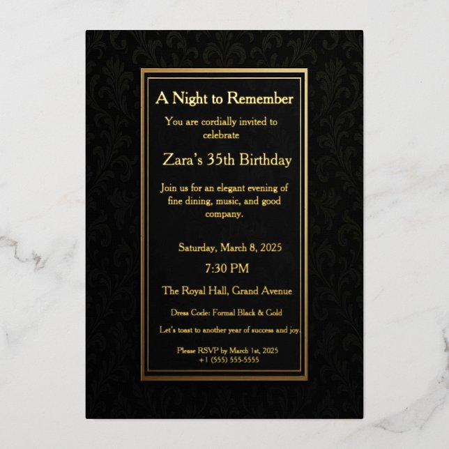 Elegant Black Gold Formal Foil Invitation (Front)
