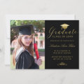 Elegant Black Gold Formal Script Photo Graduation Announcement | Zazzle