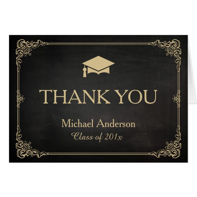 Elegant Black Gold Frame Graduation Thank You Card