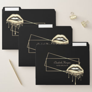 Elegant Black Gold Frame, Metallic Dripping Lips File Folder