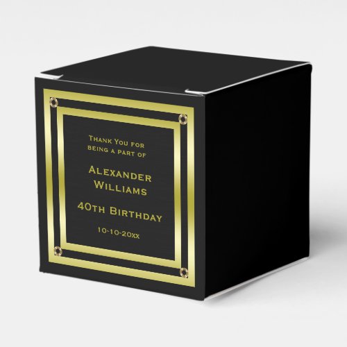 Elegant Black  Gold Framed 40th Birthday Favor Boxes