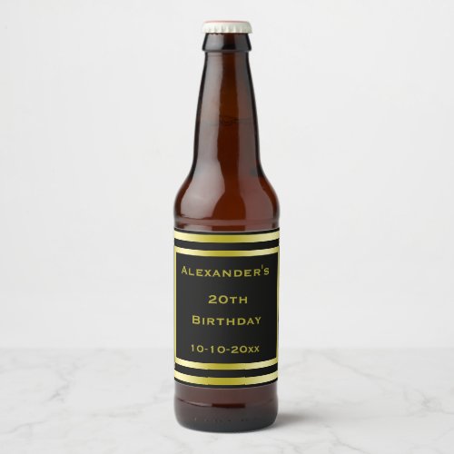 Elegant Black  Gold Framed Birthday Beer Bottle Label