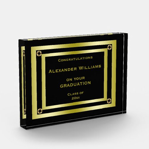 Elegant Black  Gold Framed Graduation Acrylic Award