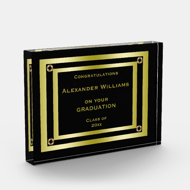 Elegant Black & Gold Framed Graduation Acrylic Award (Left)