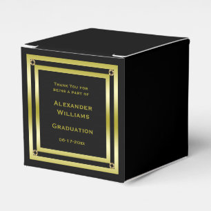Elegant Black & Gold Framed Graduation Favor Boxes