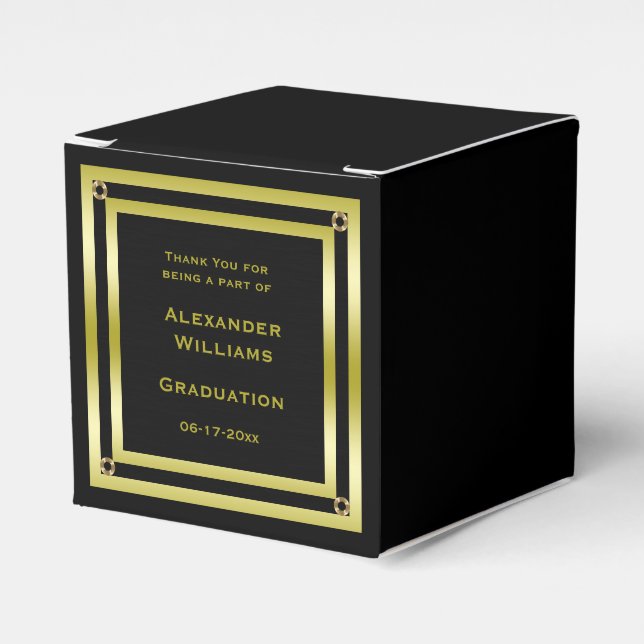 Elegant Black & Gold Framed Graduation Favor Boxes (Front Side)