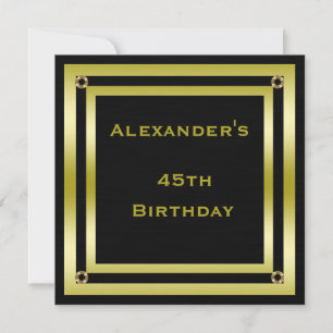 Elegant Black & Gold Framed Man's 45th Birthday Invitation