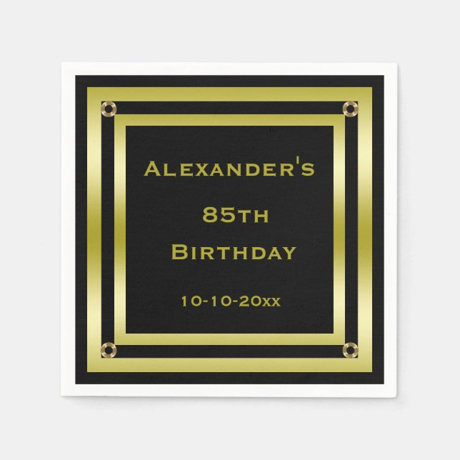 Elegant Black & Gold Framed Man's 85th Birthday Paper Napkins (Front)