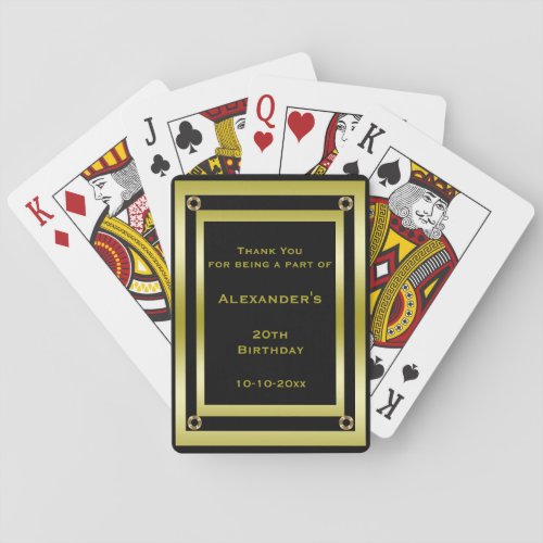 Elegant Black  Gold Framed Thank You Playing Cards