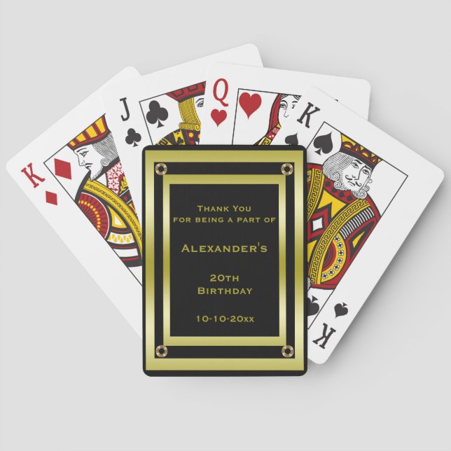 Elegant Black & Gold Framed Thank You Poker Cards (Back)