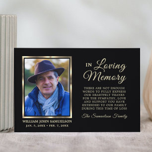 Elegant Black Gold Funeral Memory Thank You Card