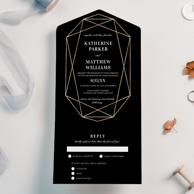 Elegant Black Gold Gem Wedding All In One Invitation (Creator Uploaded)