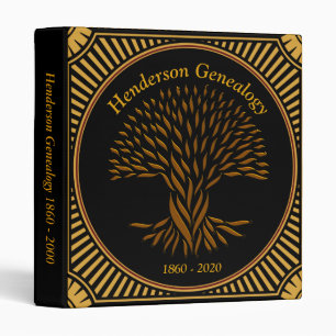 Elegant Black Gold Genealogy Family Tree Album 3 Ring Binder