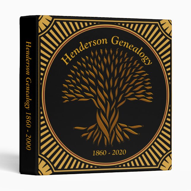 Elegant Black Gold Genealogy Family Tree Album 3 Ring Binder (Front/Spine)