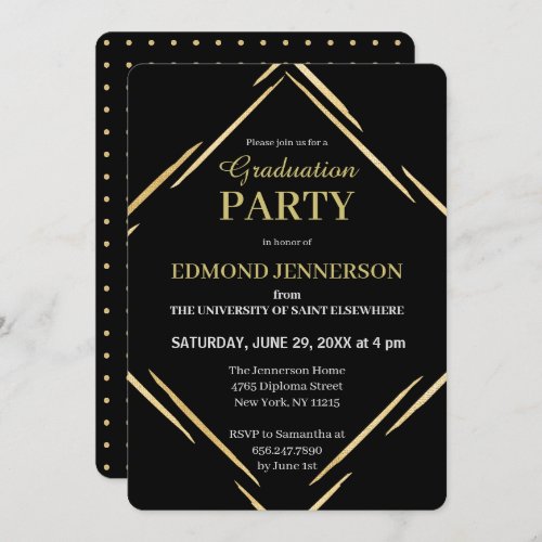 Elegant Black Gold Geometric 2024 Graduation Party Invitation