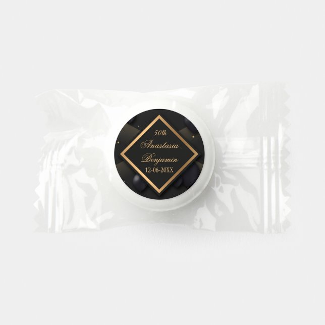 Elegant Black Gold Geometric Birthday 50th Life Saver® Mints (Front)