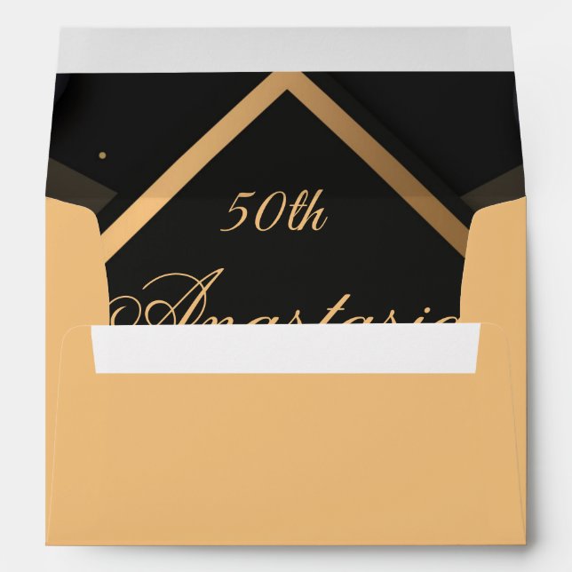 Elegant Black Gold Geometric Birthday Party Envelope (Back (Bottom))